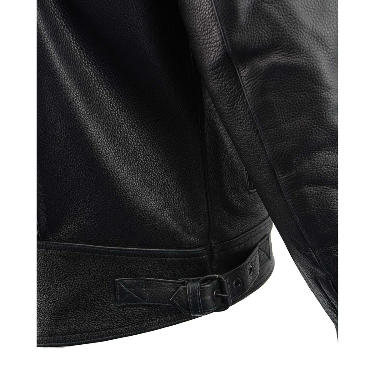 Men's Black 'Pistol Pete' Motorcycle Vented Leather Jacket with Utility Pockets-Tall Sizes