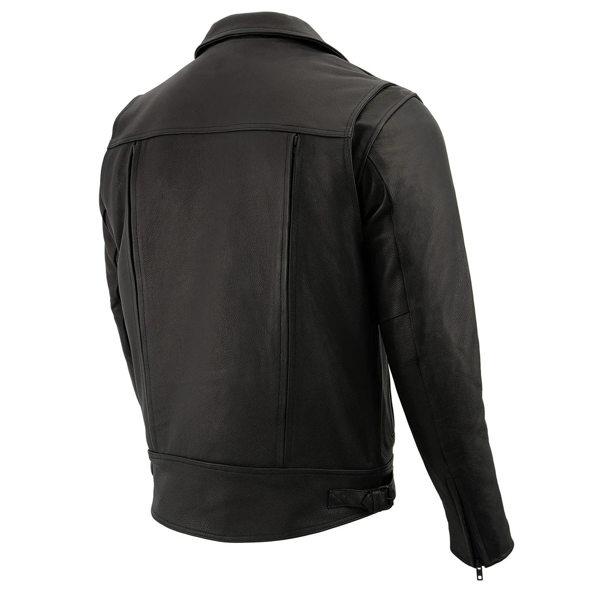 Men's Black 'Pistol Pete' Motorcycle Vented Leather Jacket with Utility Pockets-Tall Sizes