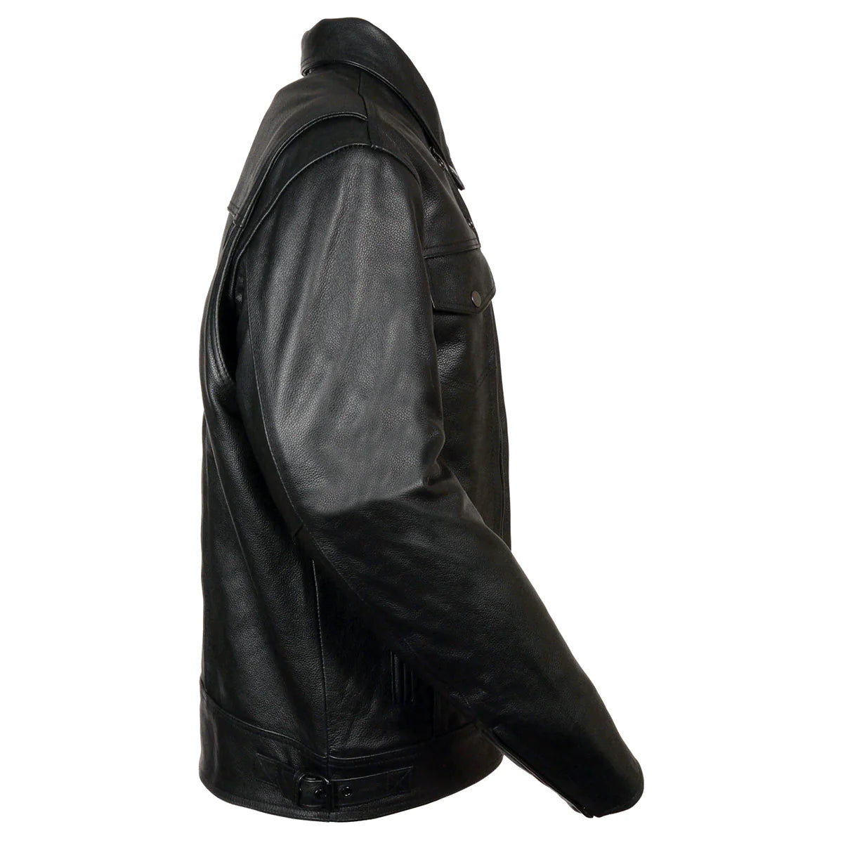 Men's Black 'Pistol Pete' Motorcycle Vented Leather Jacket with Utility Pockets-Tall Sizes