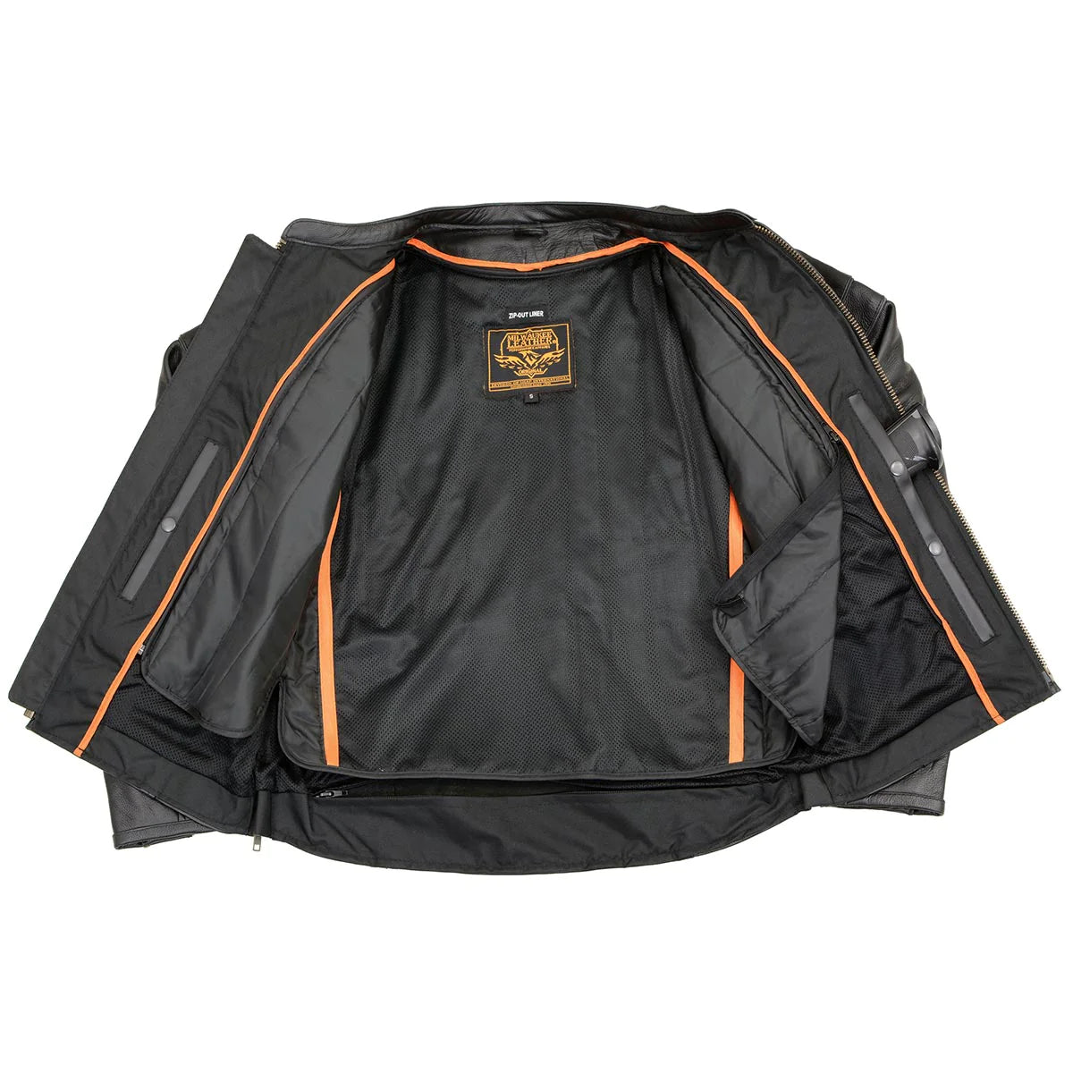 Men's Black Sporty Crossover Scooter Style Leather Motorcycle Jacket w/ Reflective Piping