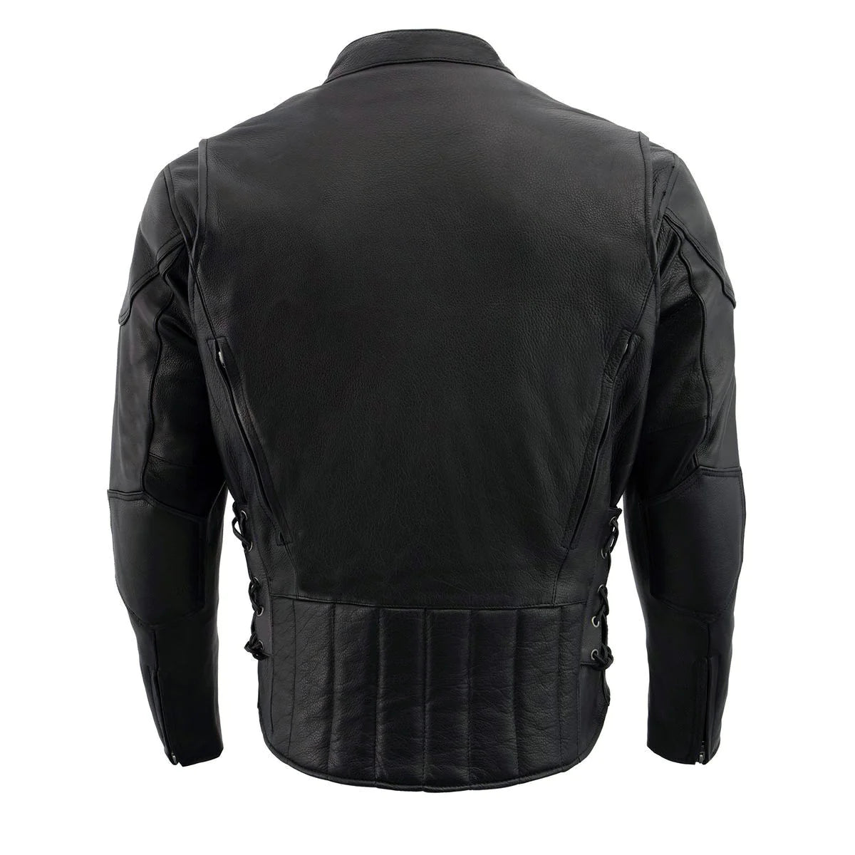 Men's Black Vented Scooter Leather Jacket with Side Laces