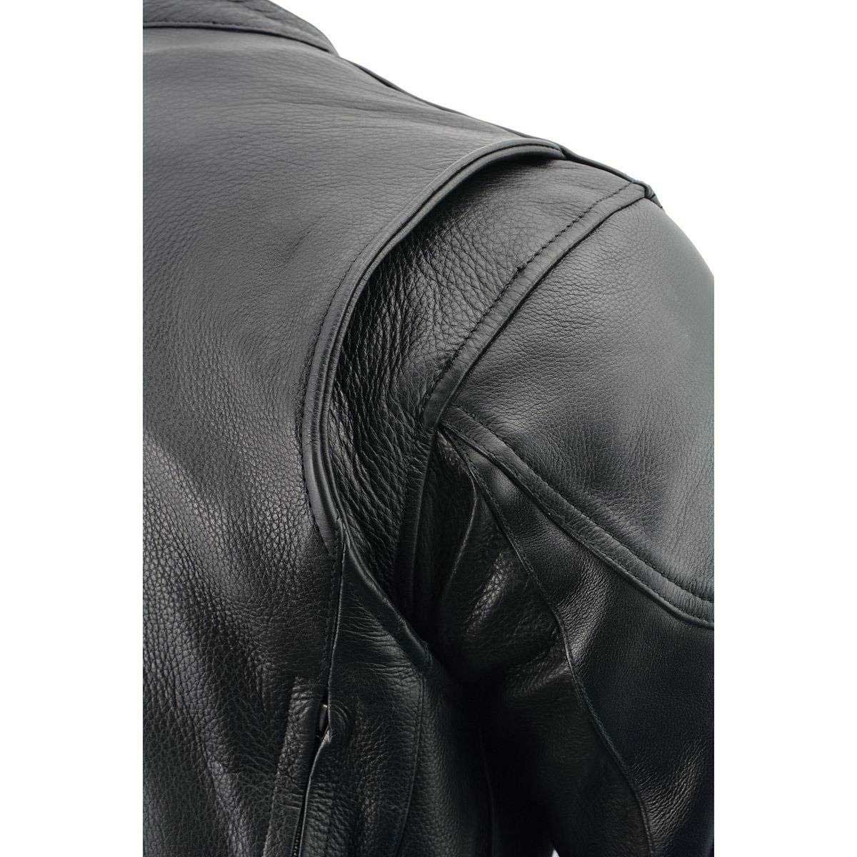 Men's Black Vented Scooter Leather Jacket with Side Laces