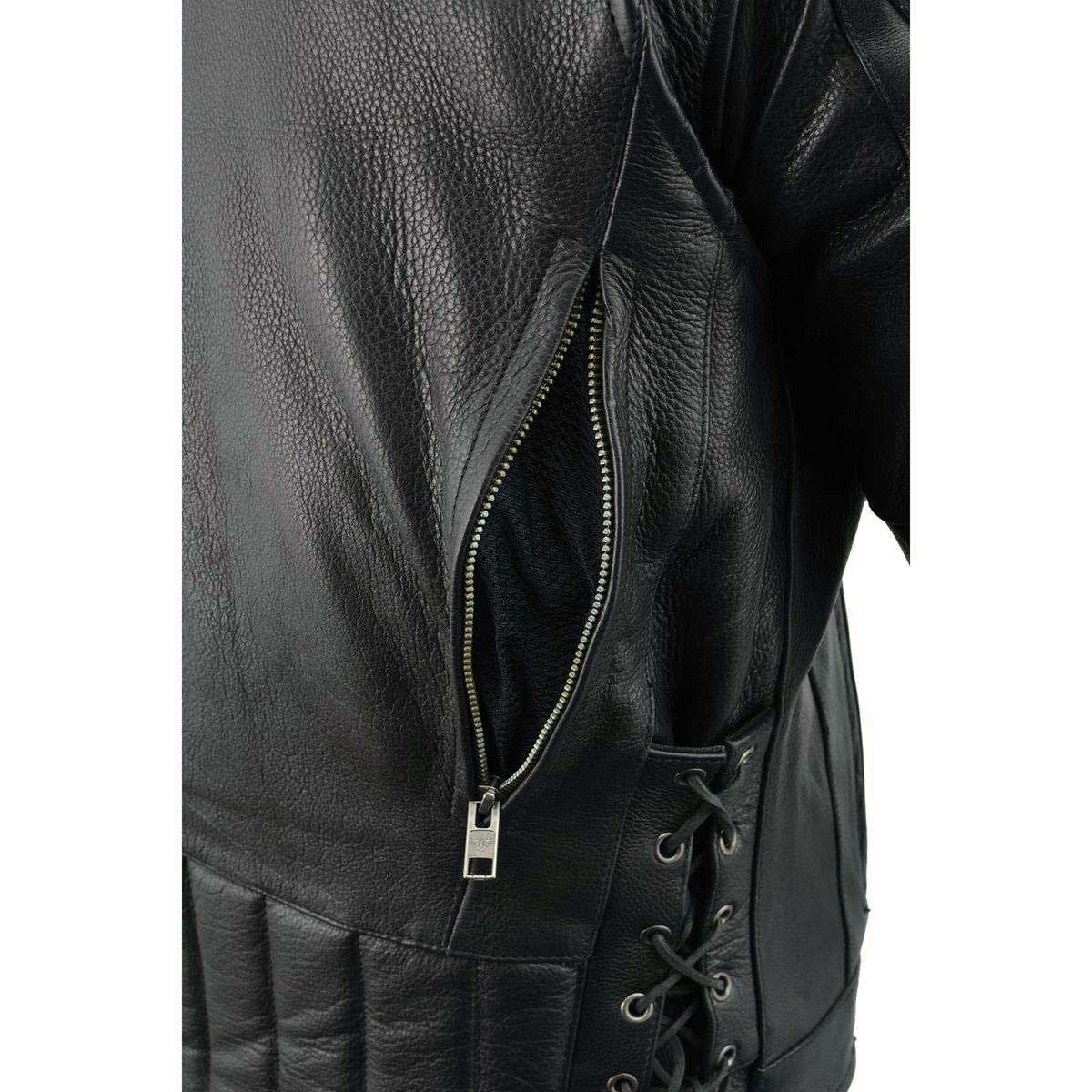 Men's Black Vented Scooter Leather Jacket with Side Laces