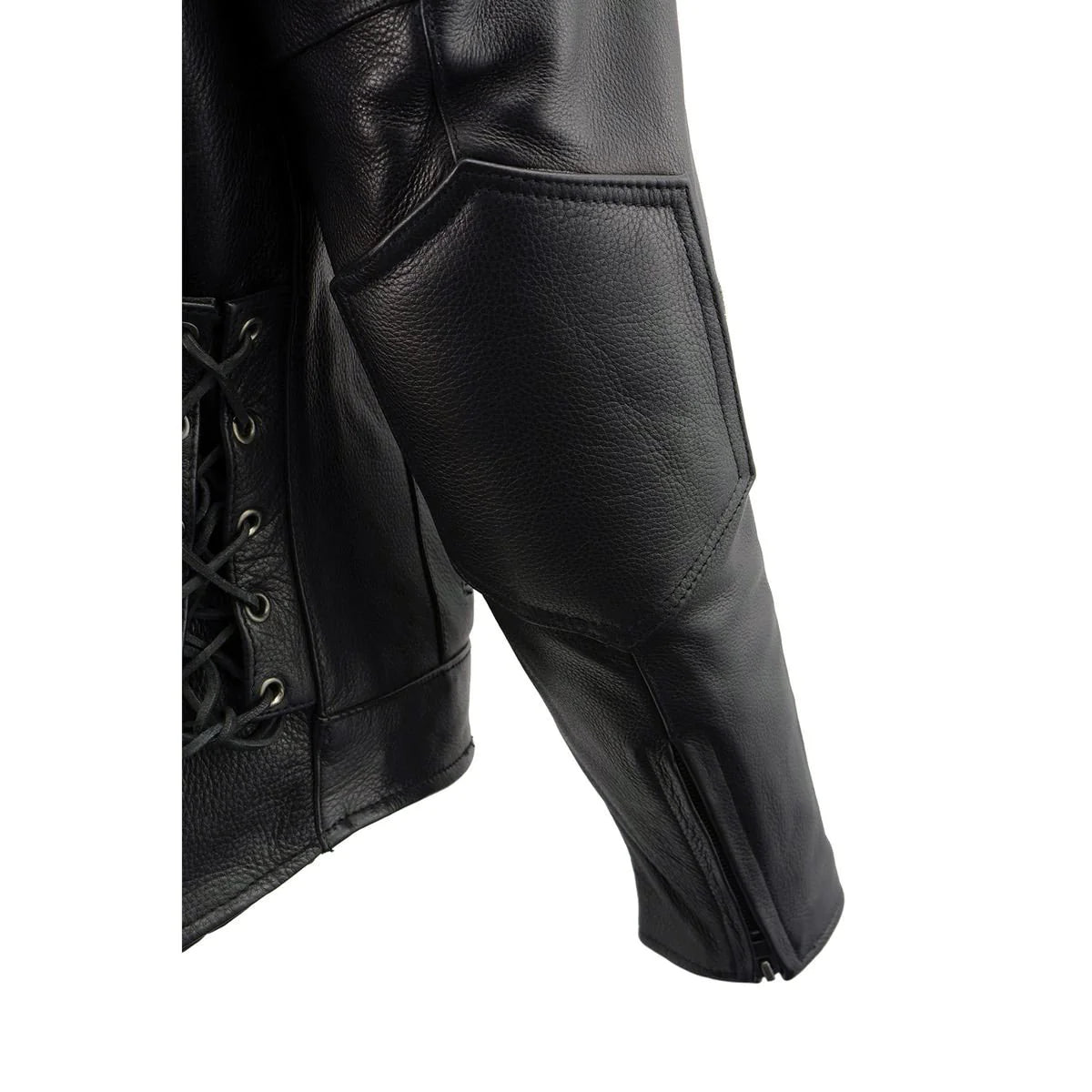 Men's Black Vented Scooter Leather Jacket with Side Laces