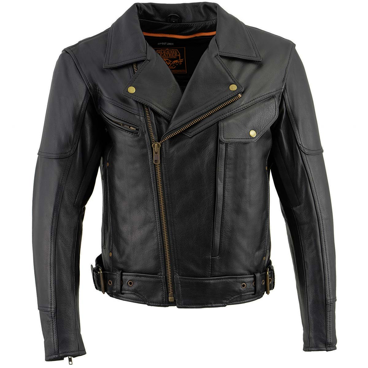 Black Genuine Leather Motorcycle Jacket for Men, 1.3mm Thick Police Style Biker Jacket