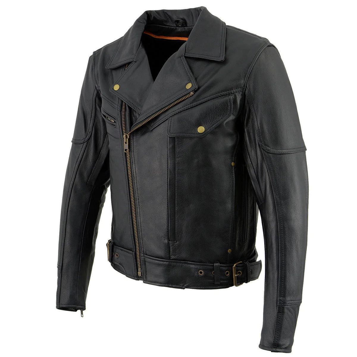 Black Genuine Leather Motorcycle Jacket for Men, 1.3mm Thick Police Style Biker Jacket