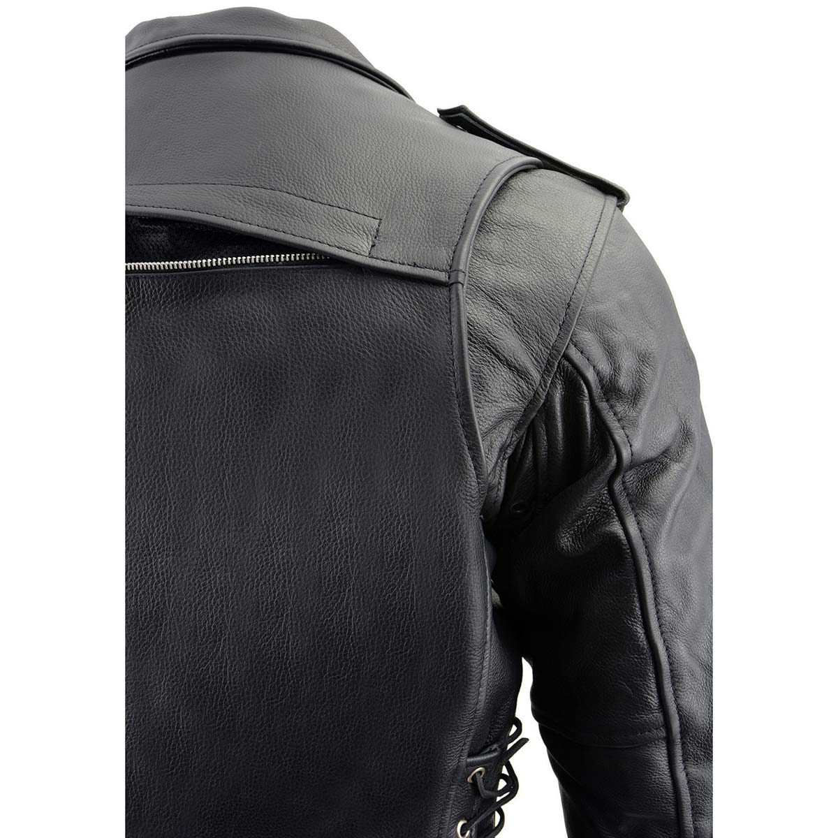 Black Leather Motorcycle Jacket for Men, Thick Brando Style Biker Jacket w/ Side Lace