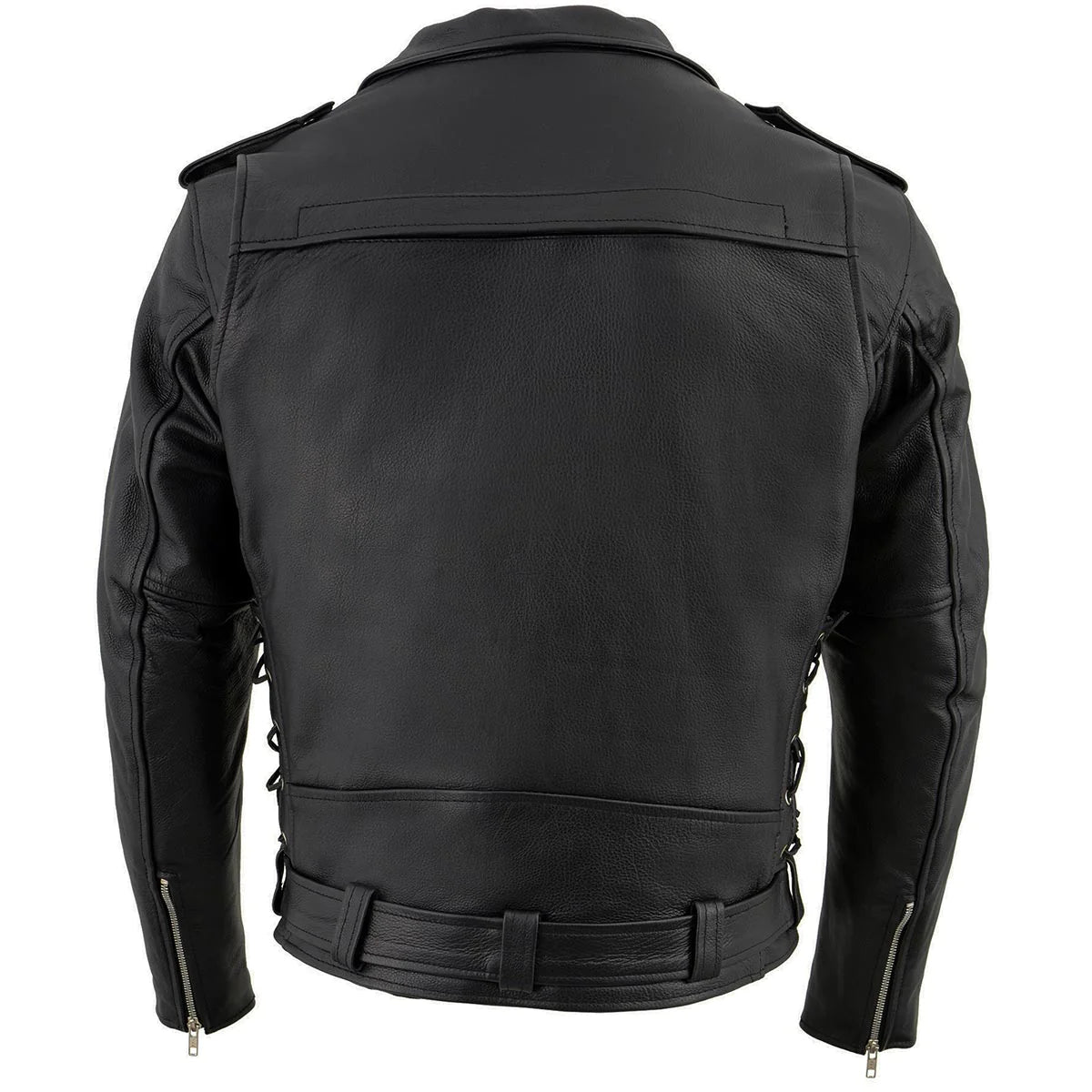 Black Leather Motorcycle Jacket for Men, Thick Brando Style Biker Jacket w/ Side Lace