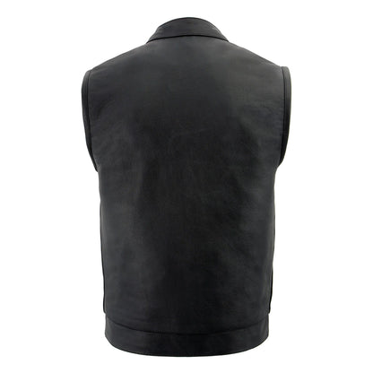 Men's ‘Quick Draw’ Black Leather Dual Closure Club Vest