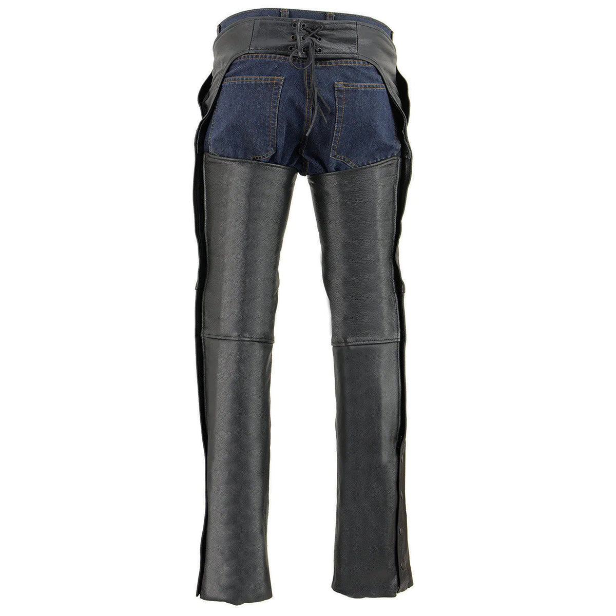 Men's Black Premium Leather 3 Pocket Chaps with Thigh Patch Pocket