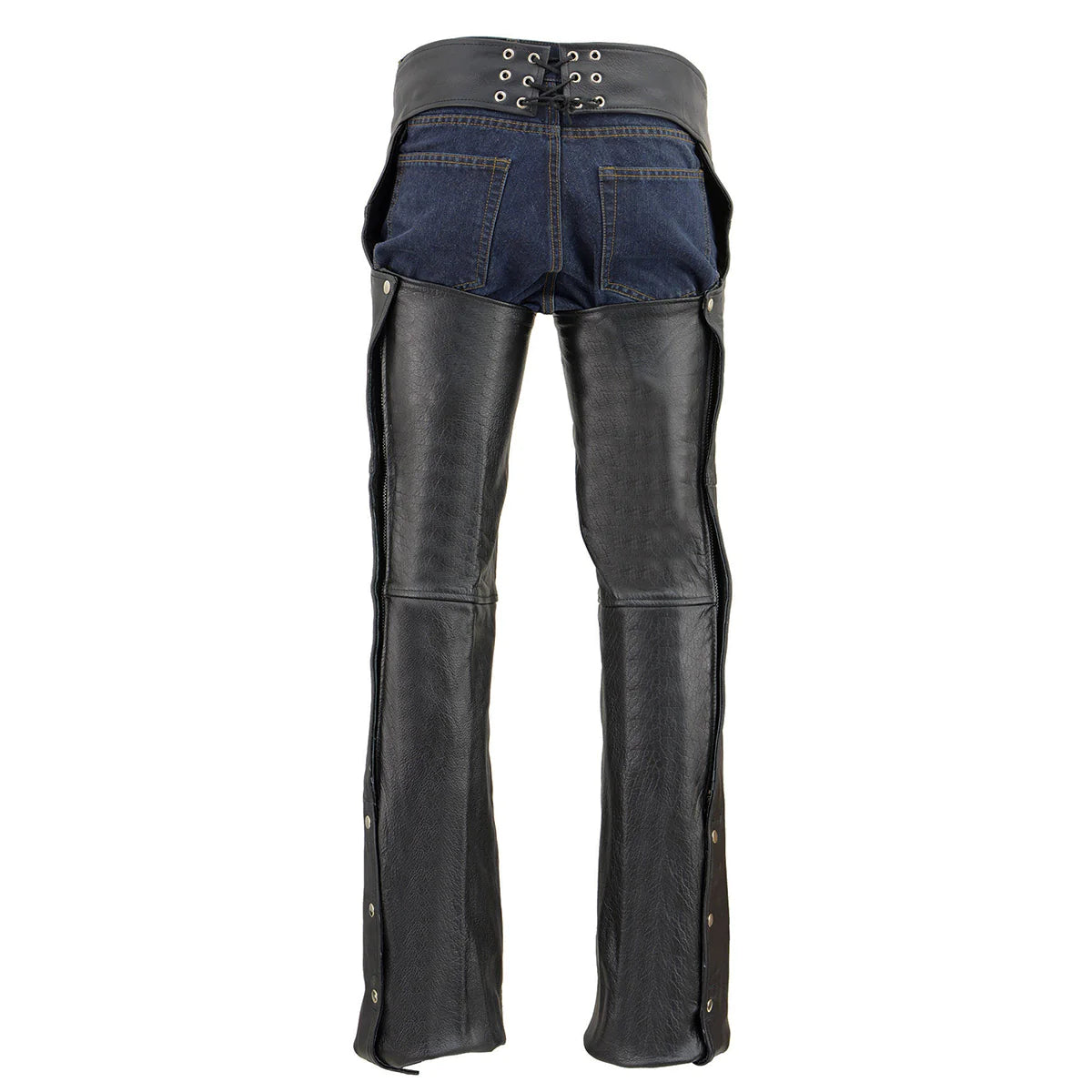 Men's Classic Black Premium Leather Chaps with Jean Pockets