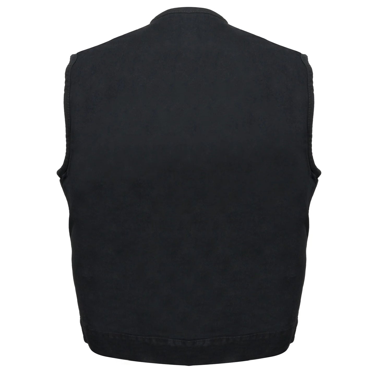 Men's Collarless Black Denim Club Style Vest with Dual Closure