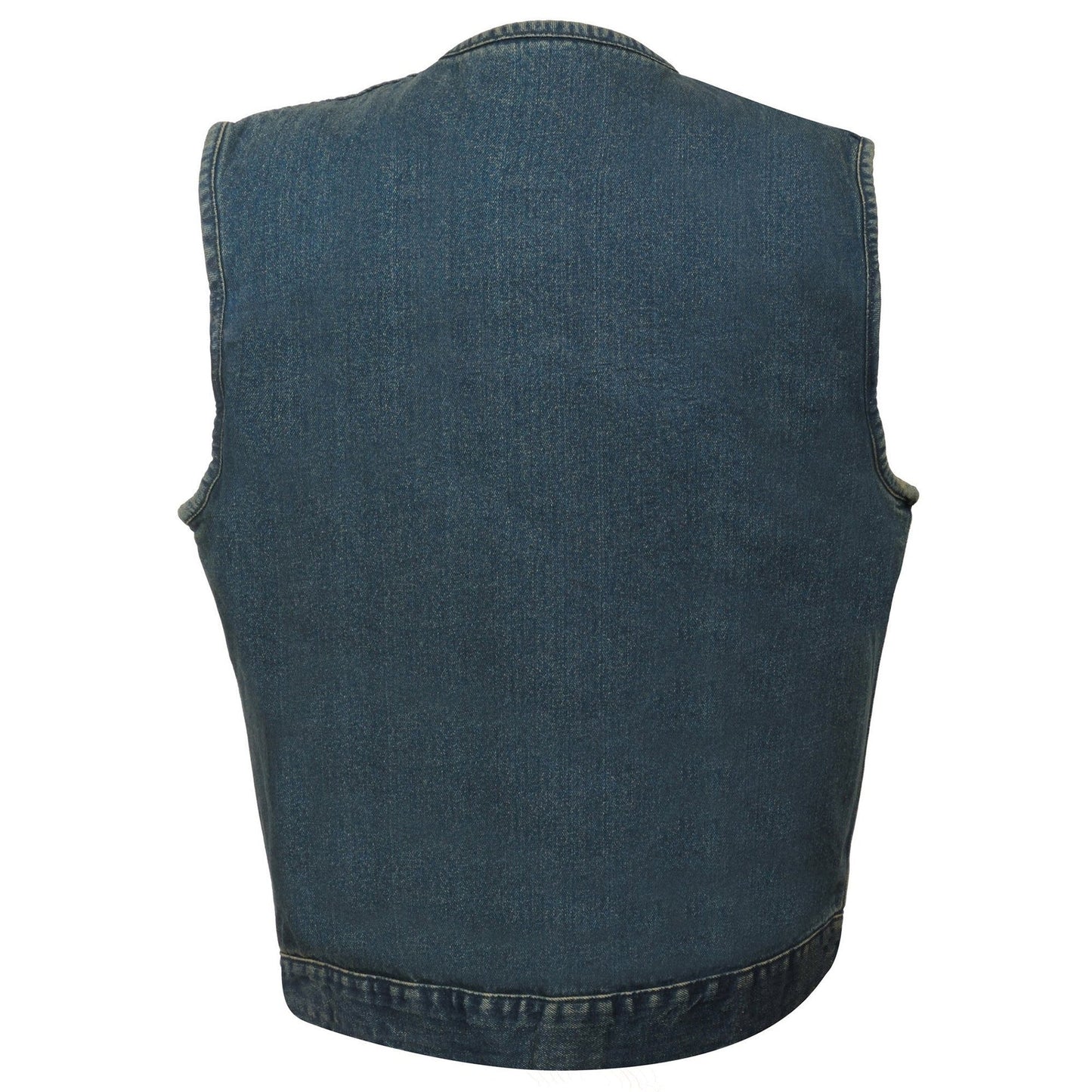 Men's Collarless Blue Denim Club Style Vest with Dual Closure