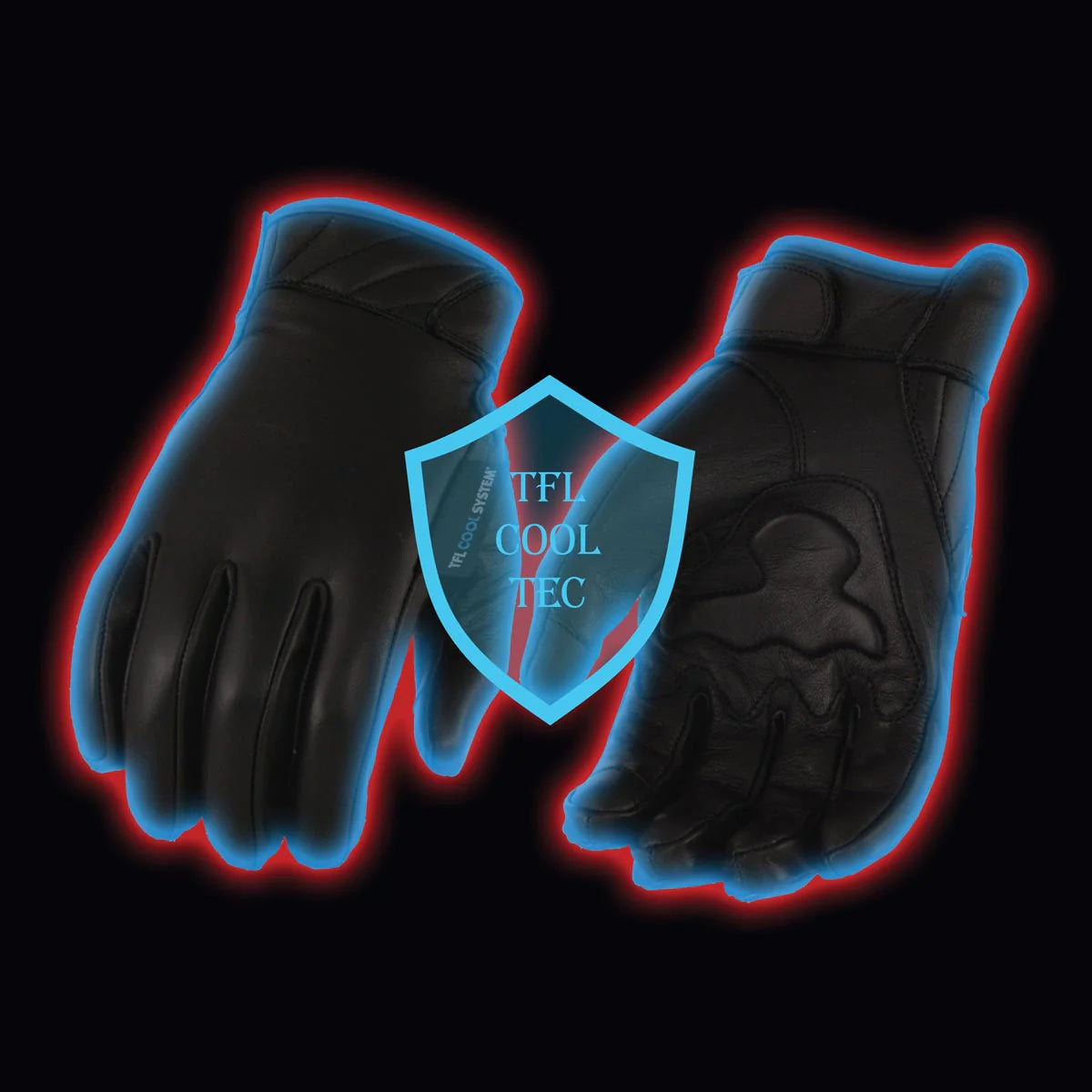 Men's Black Leather ‘Cool-Tec’ with i-Touch Screen Compatible Gel Palm Motorcycle Hand Gloves