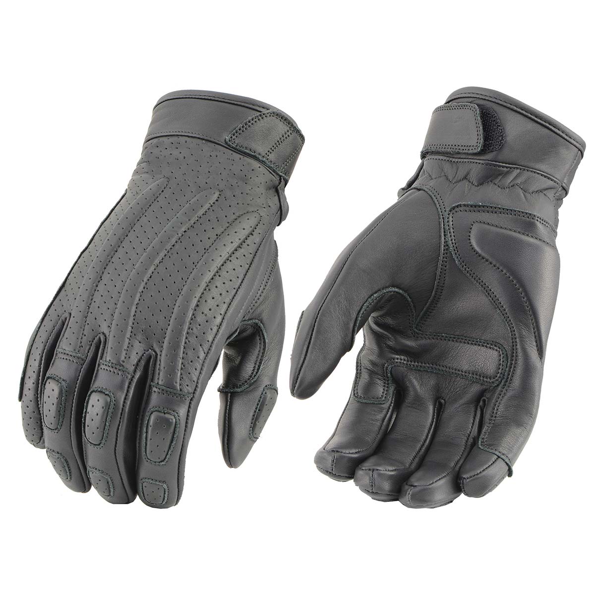 Men's Black Leather i-Touch Screen Compatible Gel Palm Racer Motorcycle Gloves w/ Finger Protection