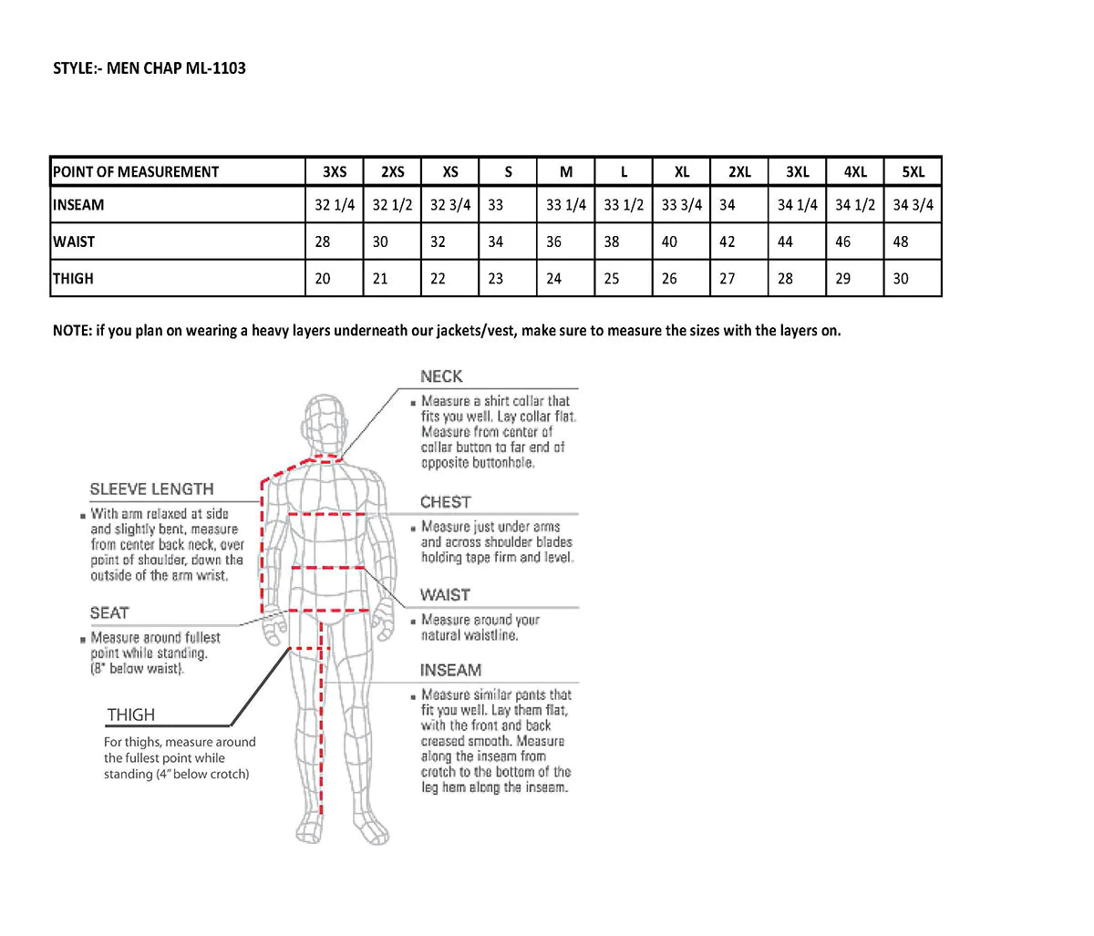 Men's Black Leather Chaps with Slash Pocket and Thermal Liner