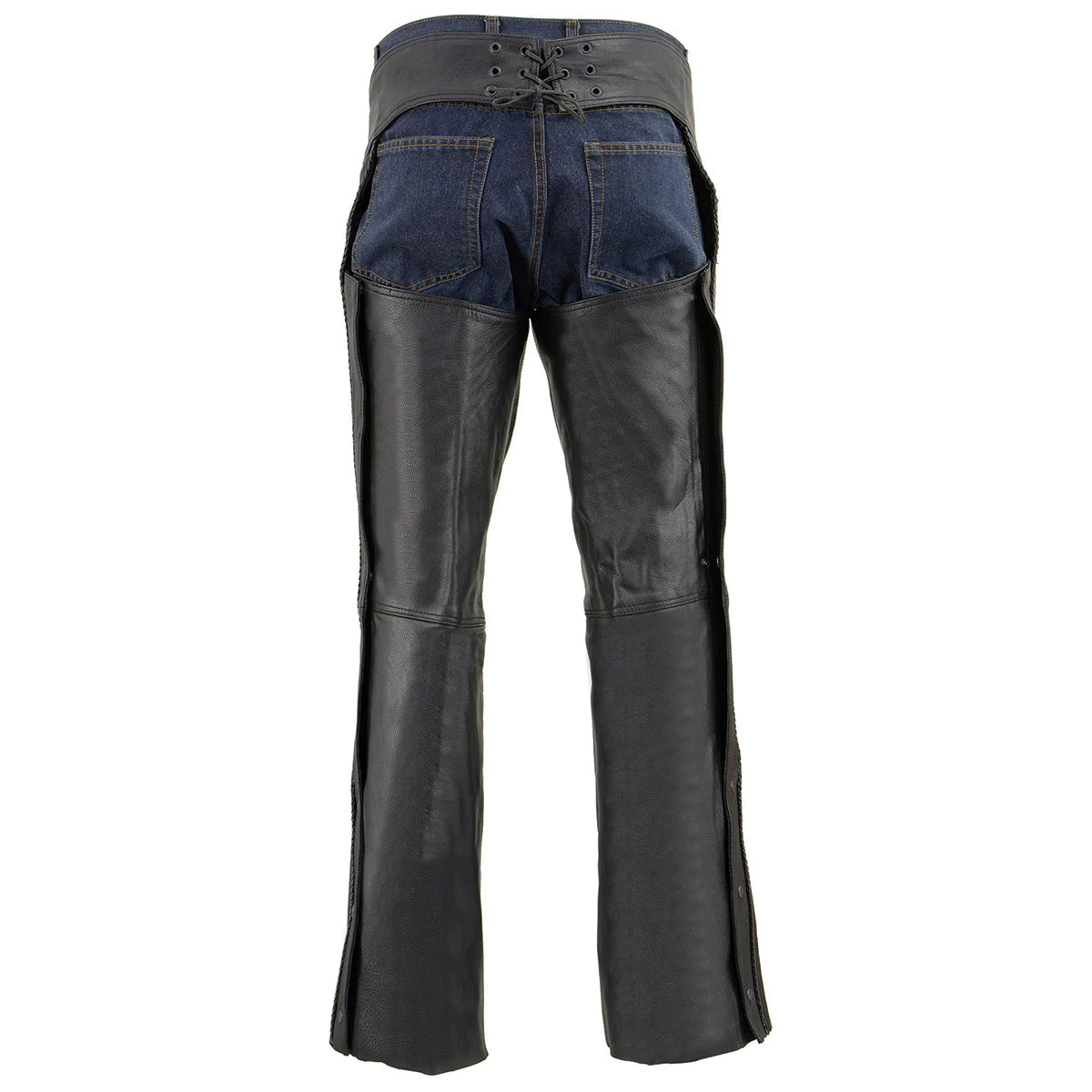 Men's Classic Black Braided Jean Style Leather Chaps