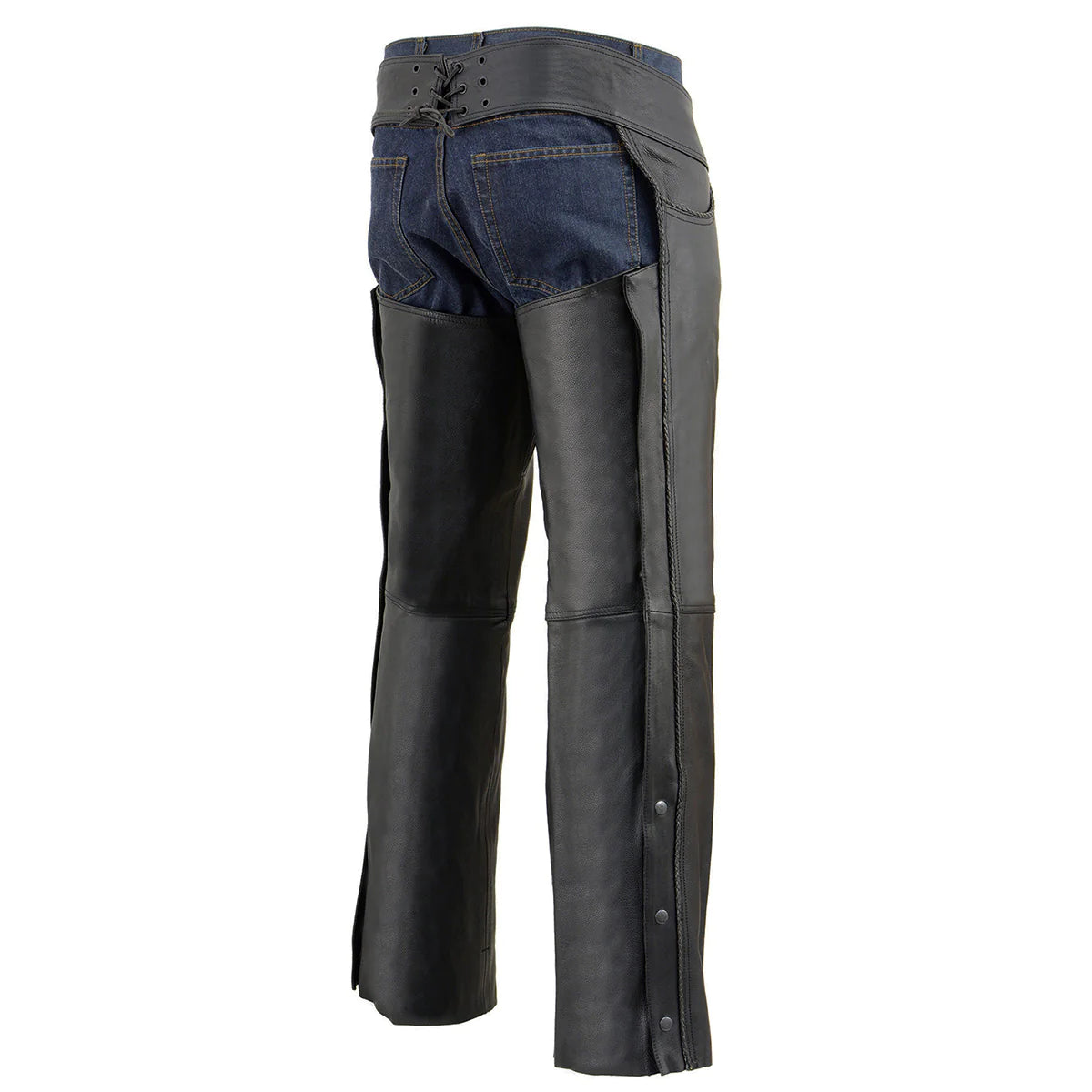 Men's Classic Black Braided Jean Style Leather Chaps