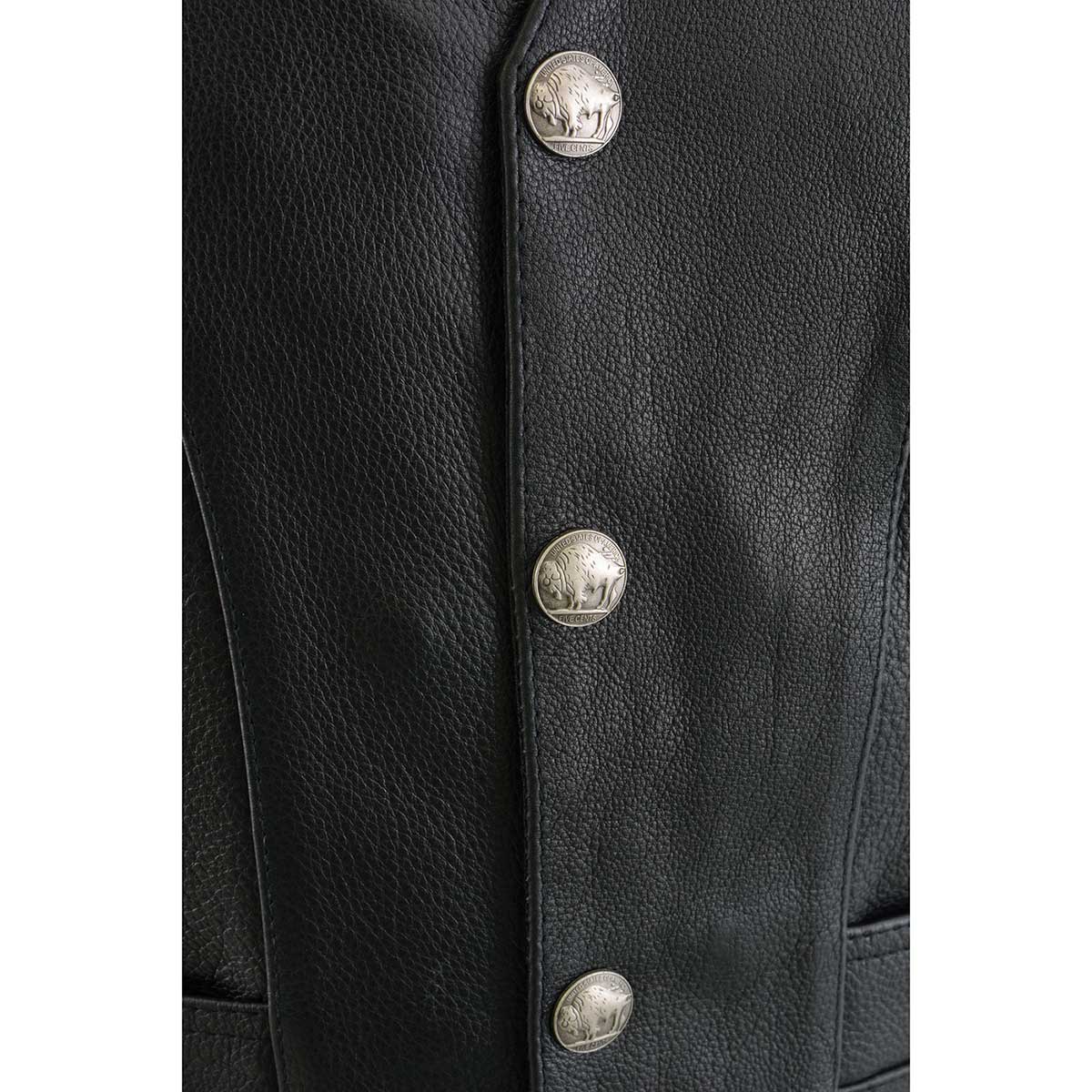 Men's Black Premium Leather Side Lace Vest with Buffalo Snaps