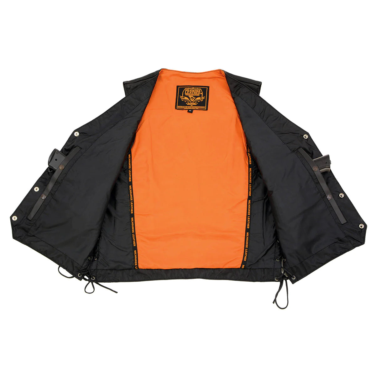 Men's Black Premium Leather Side Lace Vest with Buffalo Snaps