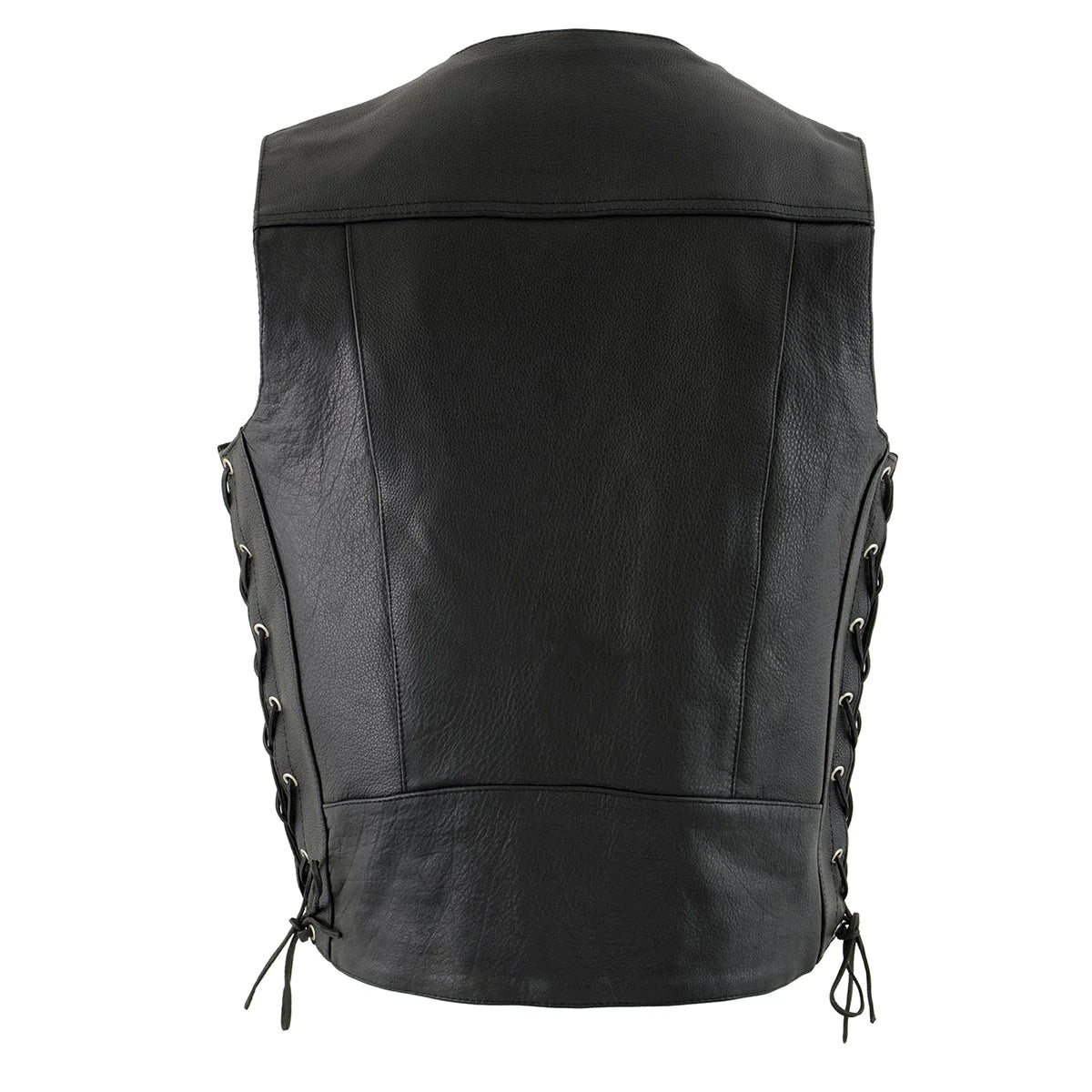Men's Black Premium Leather Side Lace Vest with Buffalo Snaps