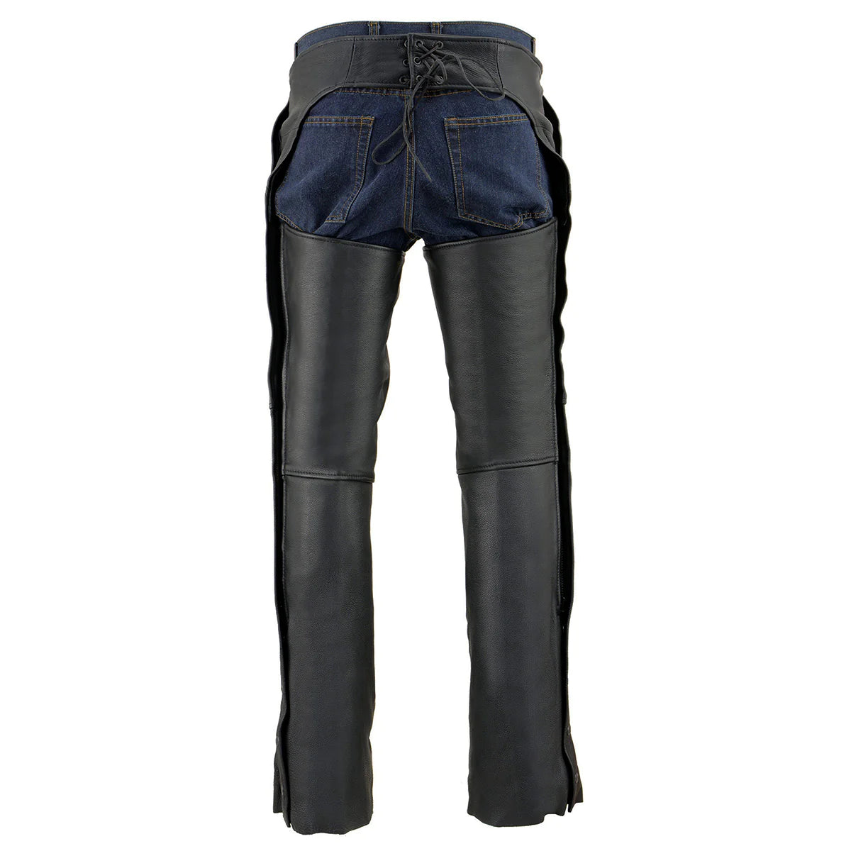 Men's Black 3-Pocket Leather Chaps with Thigh Patch Pocket