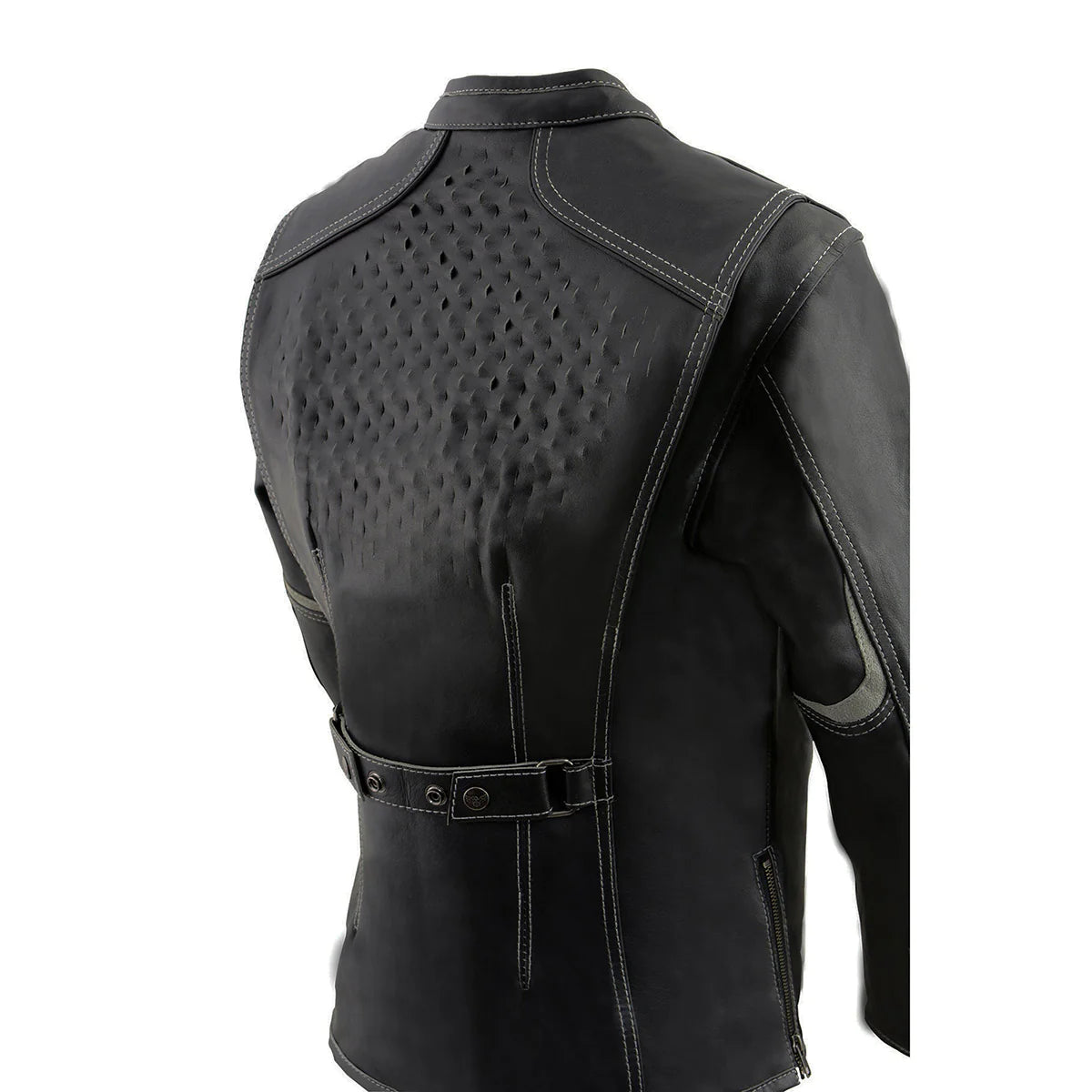 Women's 'Laser Cut' Distressed Black and Grey Scuba Style Racer Jacket