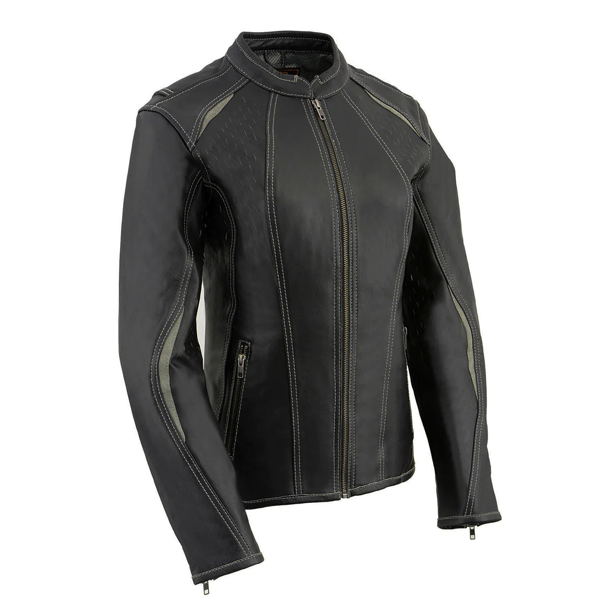 Women's 'Laser Cut' Distressed Black and Grey Scuba Style Racer Jacket