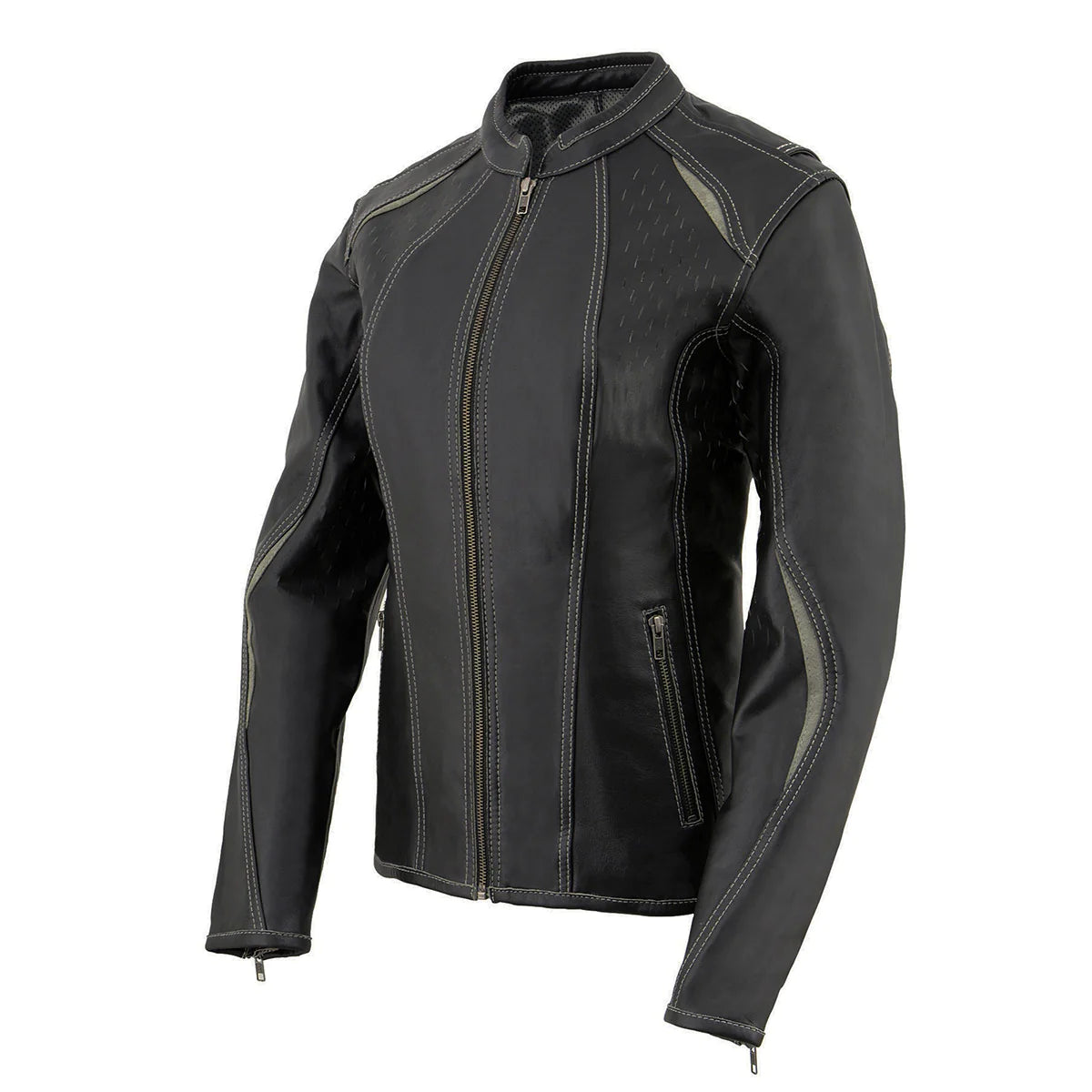 Women's 'Laser Cut' Distressed Black and Grey Scuba Style Racer Jacket