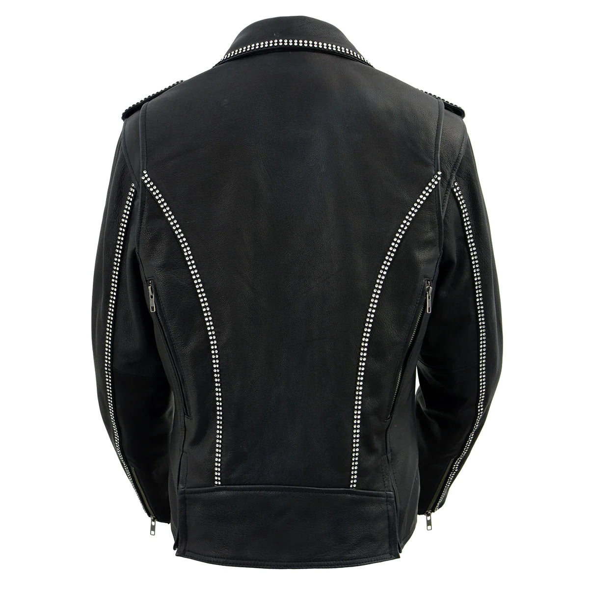 Women's Black 'Bedazzled' Leather Moto Jacket with Hoodie