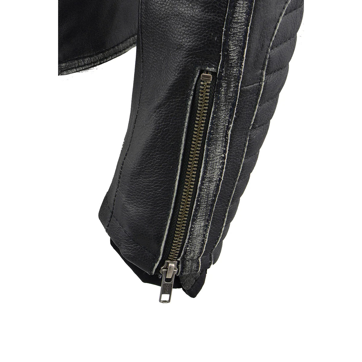 Black Leather Rub-Off Leather Jacket with Hoodie for Women