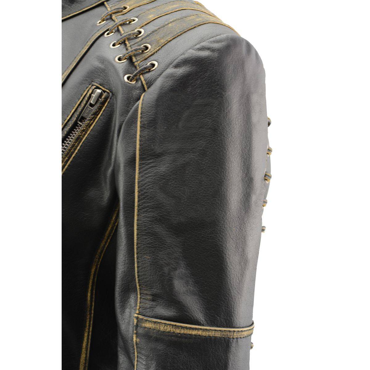 Women's 'Elegant' Distressed Brown Detail Laced Leather Jacket