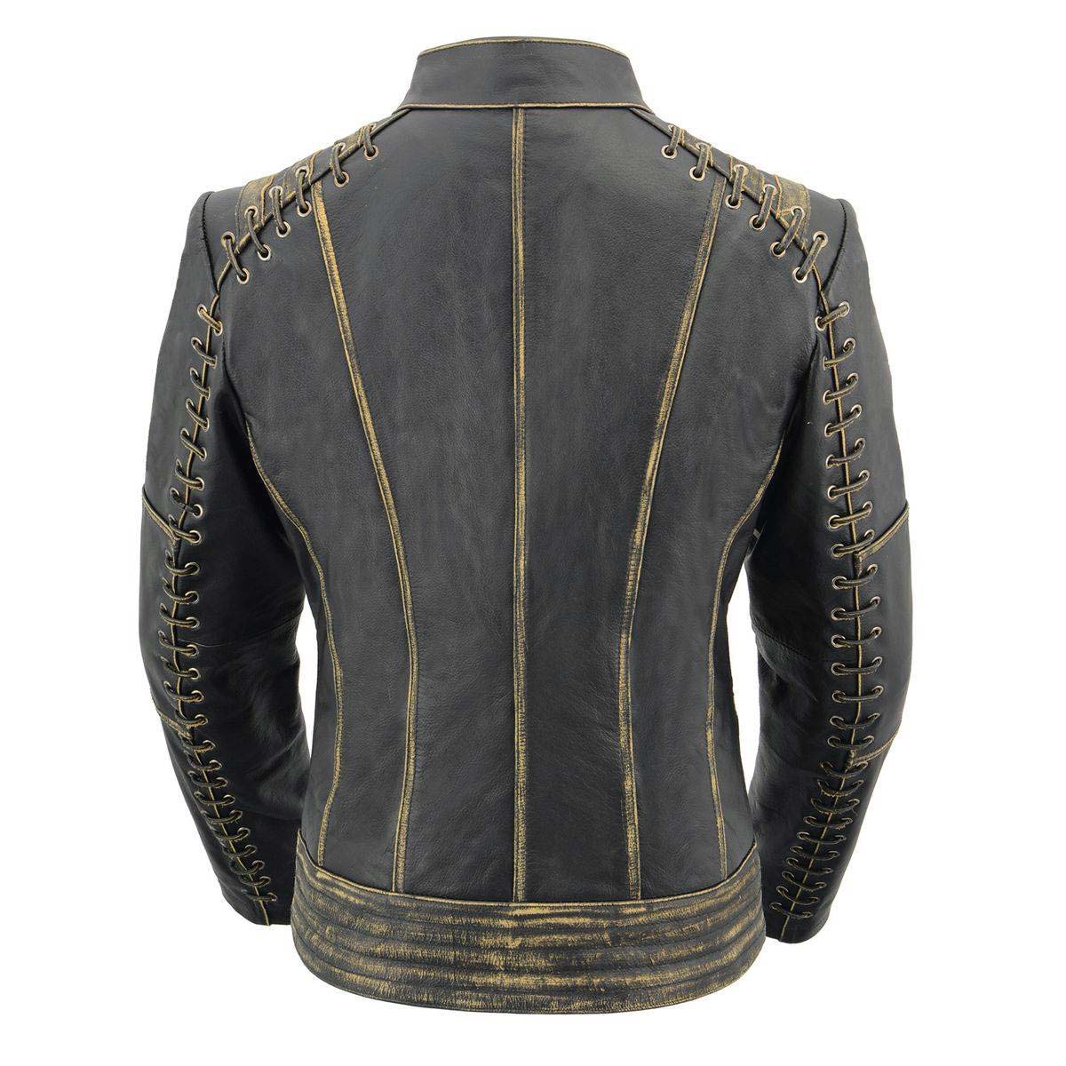 Women's 'Elegant' Distressed Brown Detail Laced Leather Jacket