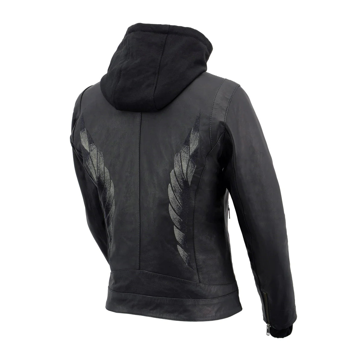 Women's Lightweight Black Leather Jacket with Removable Hoodie