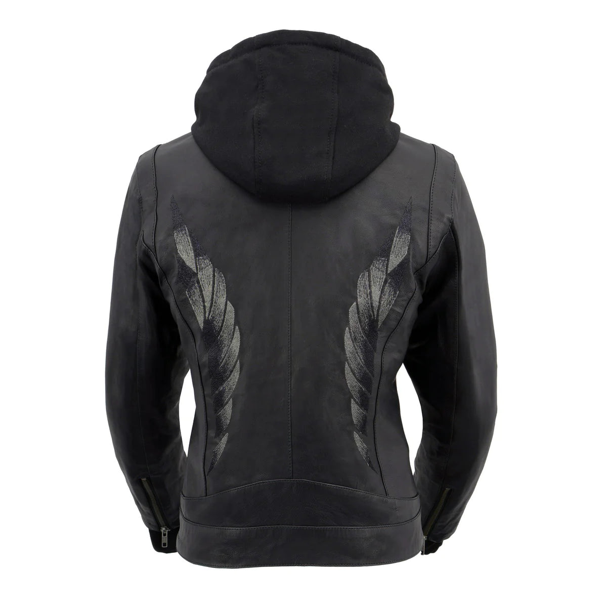 Women's Lightweight Black Leather Jacket with Removable Hoodie