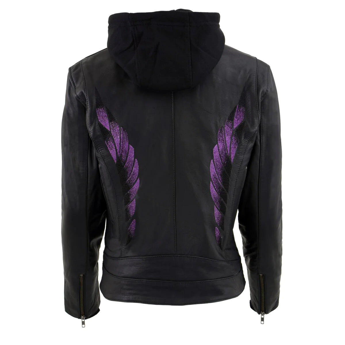 Ladies Purple Winged ‘Scuba’ Leather Jacket with Hoodie