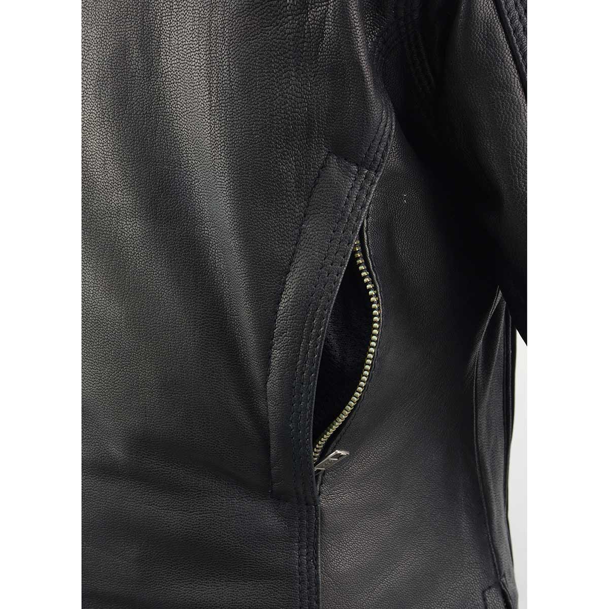 Women's Scooter Black Leather Vented Lightweight Triple Stitch Motorcycle Jacket