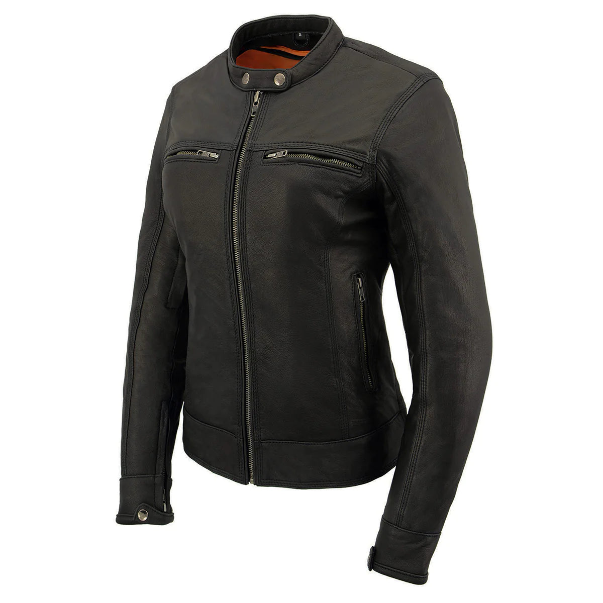 Women's Scooter Black Leather Vented Lightweight Triple Stitch Motorcycle Jacket