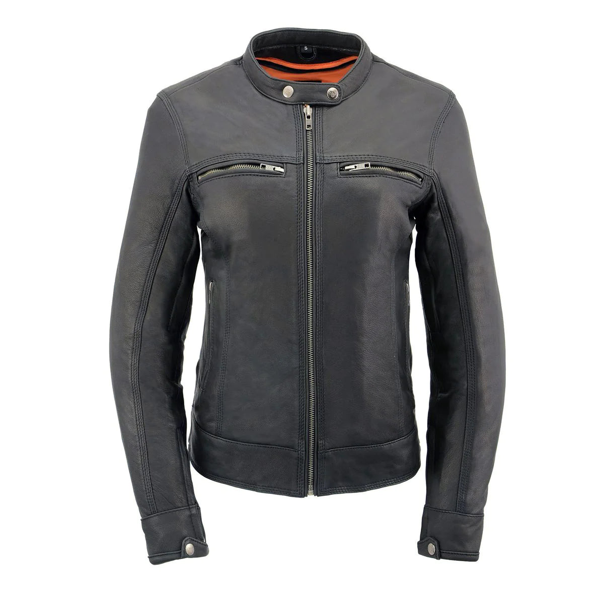 Women's Scooter Black Leather Vented Lightweight Triple Stitch Motorcycle Jacket