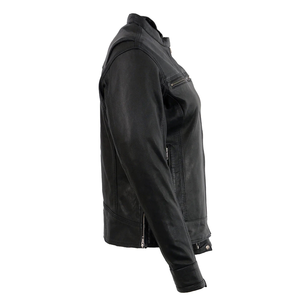 Women's Scooter Black Leather Vented Lightweight Triple Stitch Motorcycle Jacket