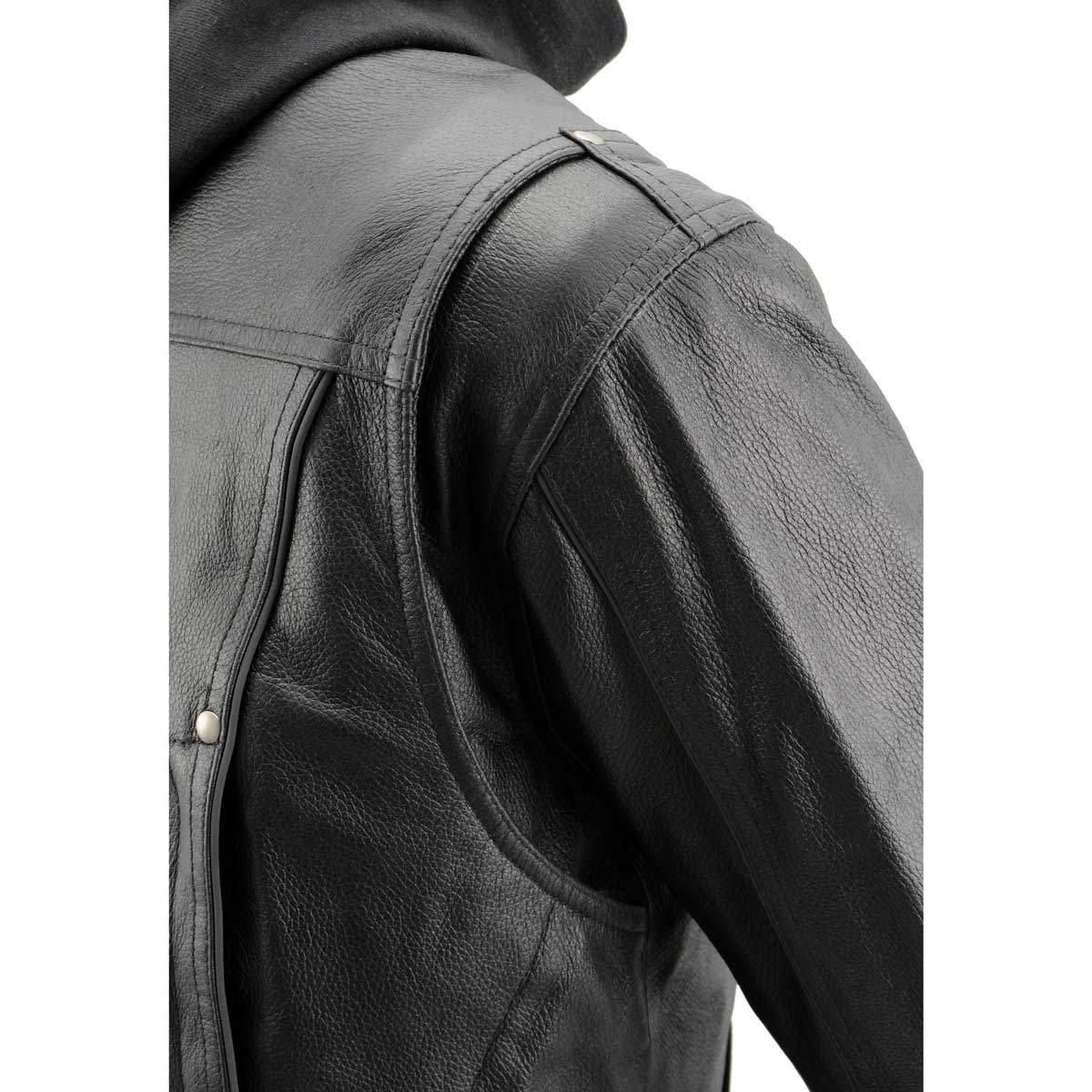 Women's Black 3/4 Hooded Leather Jacket with Side Stretch