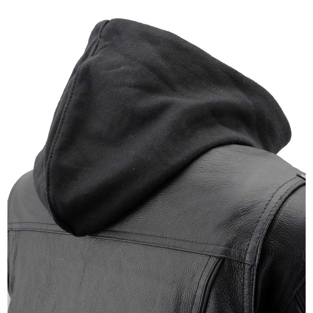 Women's Black 3/4 Hooded Leather Jacket with Side Stretch