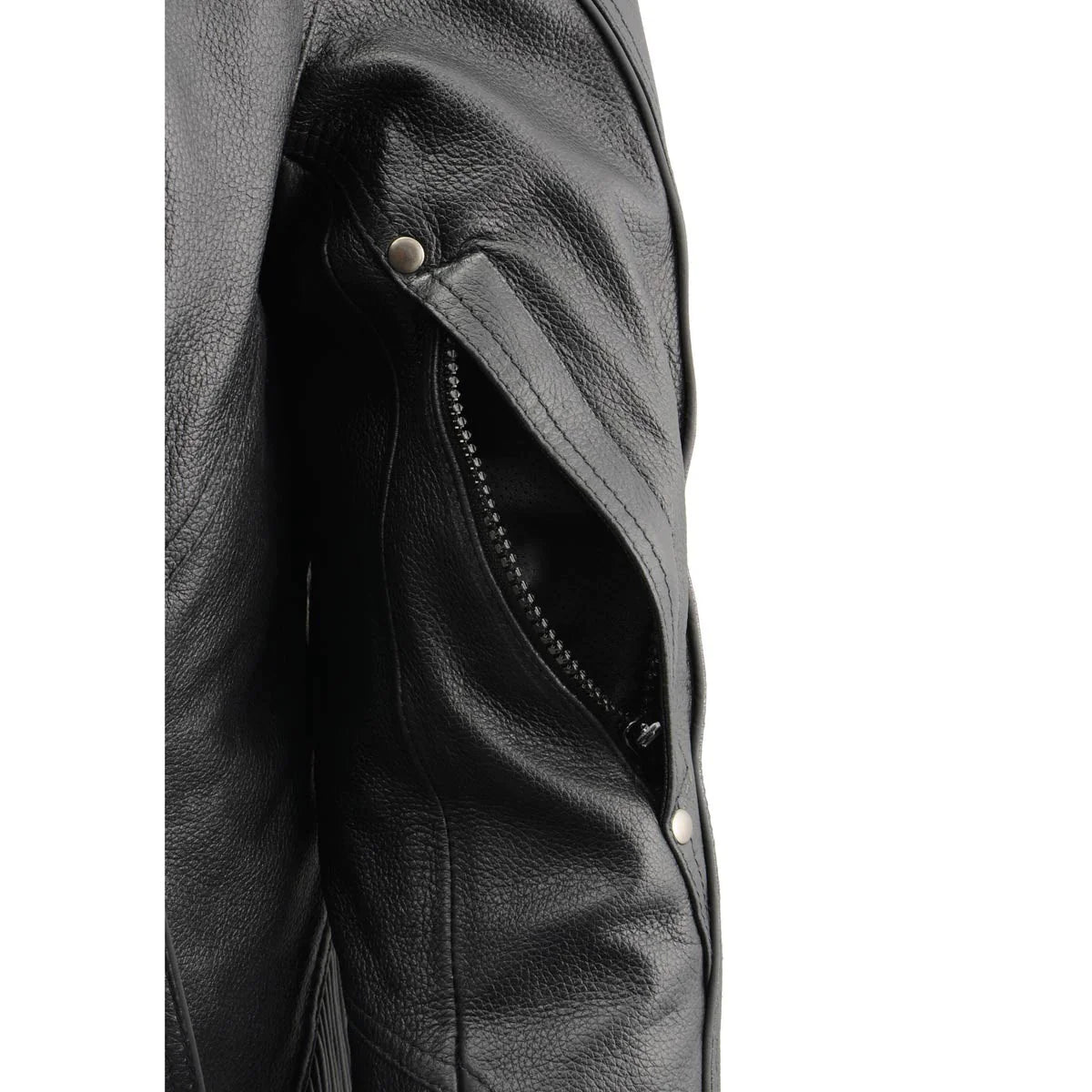 Women's Black 3/4 Hooded Leather Jacket with Side Stretch