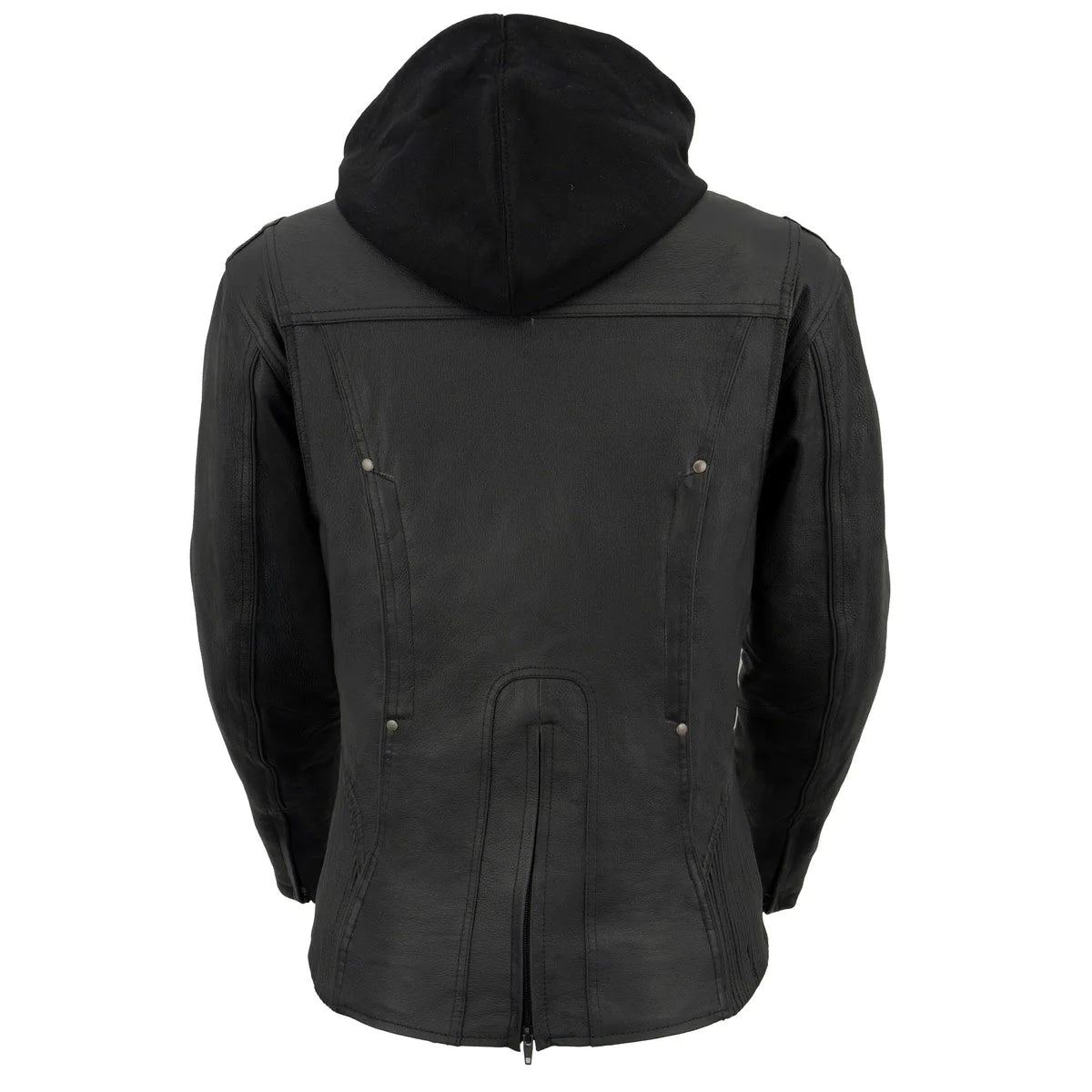 Women's Black 3/4 Hooded Leather Jacket with Side Stretch