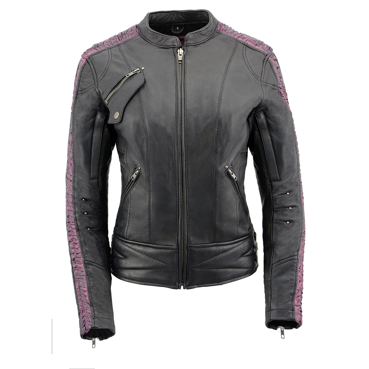 Ladies Black and Purple 'Crinkled Arm' Lightweight Racer Jacket