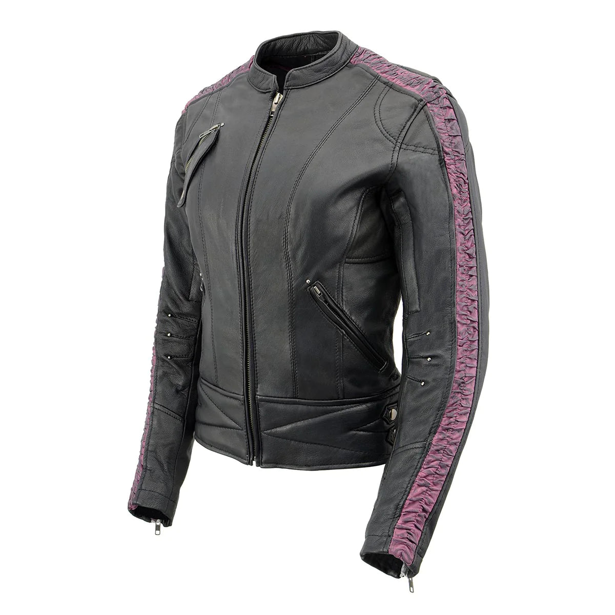 Ladies Black and Purple 'Crinkled Arm' Lightweight Racer Jacket