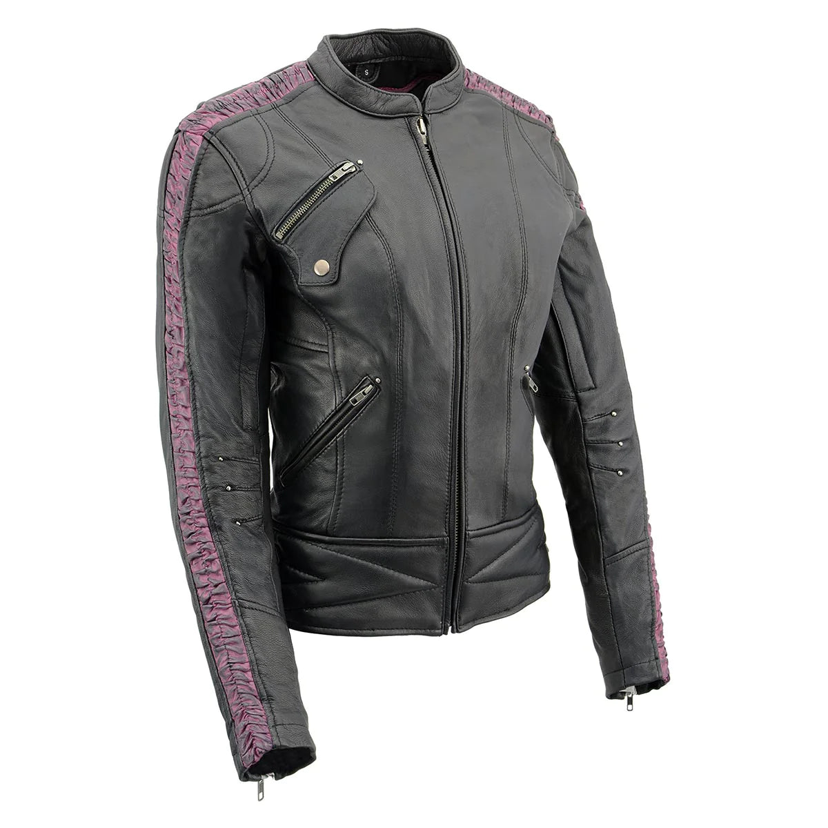 Ladies Black and Purple 'Crinkled Arm' Lightweight Racer Jacket