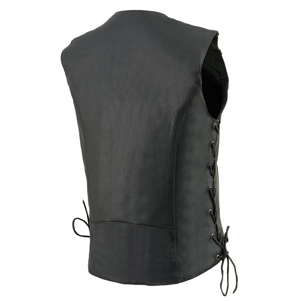 Women's Classic Black Leather Side Laced Biker Vest with Reflective Piping