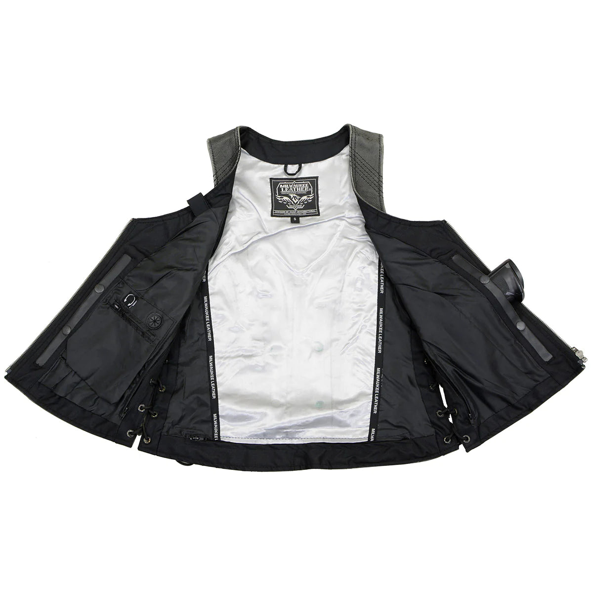 Women's Distressed Grey ‘Open Neck’ Leather Vest with Side Laces