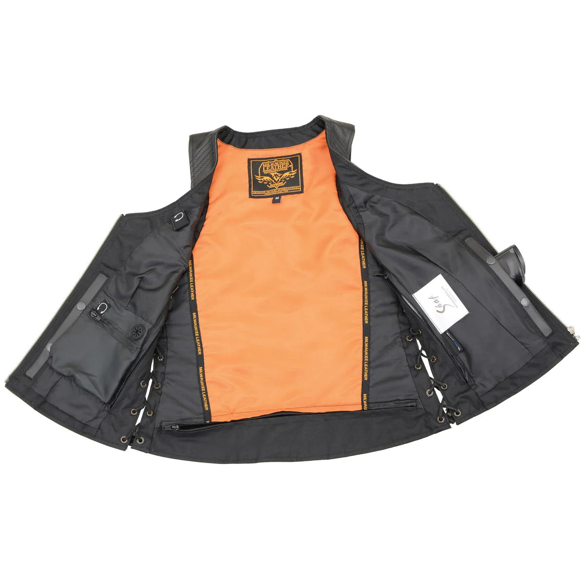 Women’s Black ‘Cool-Tec’ Leather Open Neck Motorcycle Vest